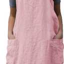 YESDOOD Cotton Linen Apron Cross Back Apron for Women with Pockets Pinafore Dress for Baking Cooking (Large, Pink)
