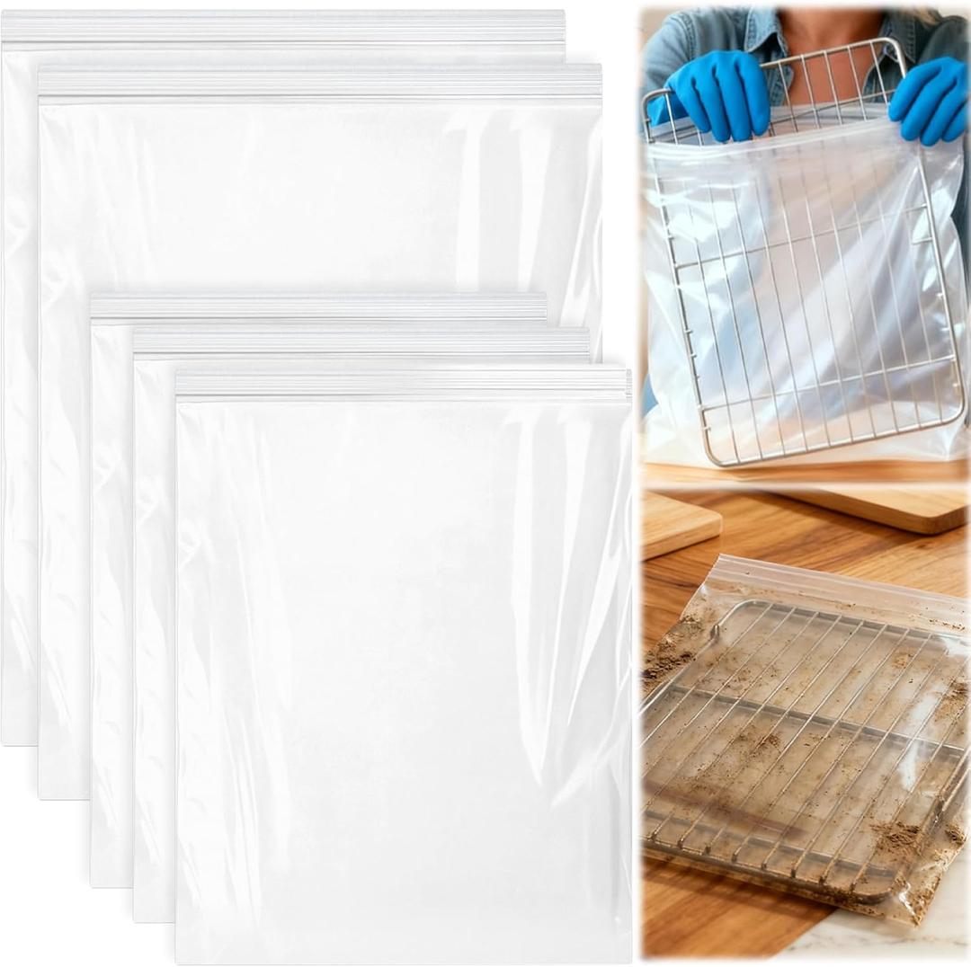 Palksky Oven Rack Cleaning Bags, Heavy Duty No Scrub Oven Rack Cleaning Bags, Reusable Leak-Resistant PE Bags for Deep Soaking Grill Grates, BBQ Racks, No Cleaner Included, 5 Pack