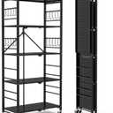 Himix Storage Shelves with 20 Hooks, 5-Tier Collapsible Organization Storage Rack Bookshelf Folding Pantry Shelves Cube Shelf Wire Shelving Holds 440 Ibs for Garage Kitchen Room (Black)