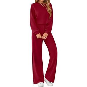 MASCOMODA Womens Fall Sweatsuits Two Piece Sets Crewneck Long Sleeve Tops Wide Leg Pants Casual Travel Lounge Set Track Suits M