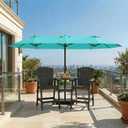 15FT Double Sided Patio Umbrella with Base Included, Double Sided Outdoor Market Umbrella with Flexible Fiberglass Ribs, UV-Blocking Extra Large Umbrella for Garden, Pool, Deck, Aqua Blue