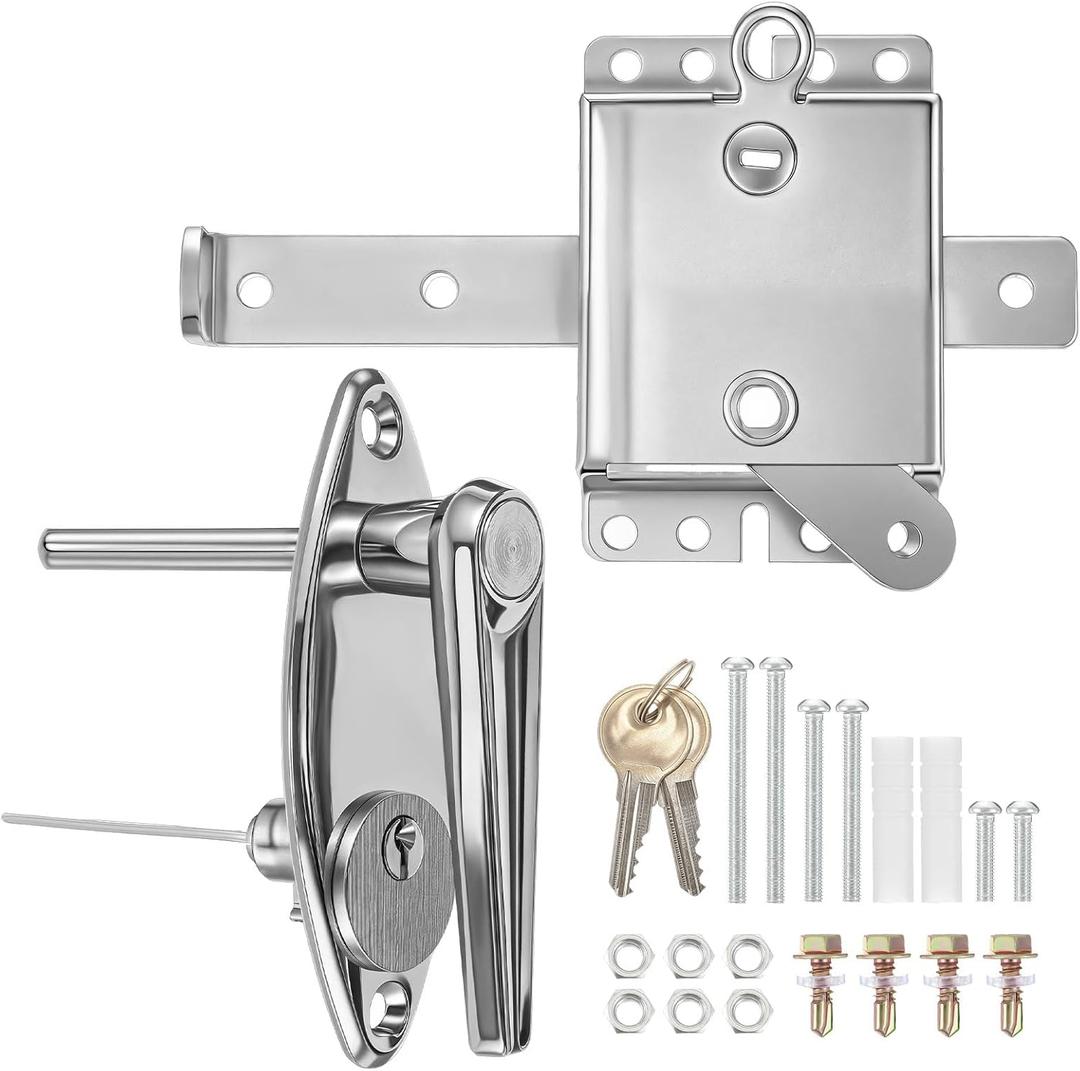 Garage Door Lock Kit Universal L-Handle Lock with Inside Side Latch Keys Garage Door Repair Parts Replacement Hardware Kit for Home Improvement