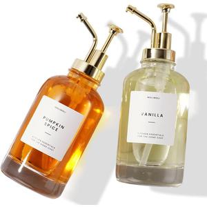 Molimoli Syrup Dispenser for Coffee Bars, Glass Syrup Bottle w. Pump, 16.9 oz 500 ml, Set of 2, Gold Upgraded Dispenser