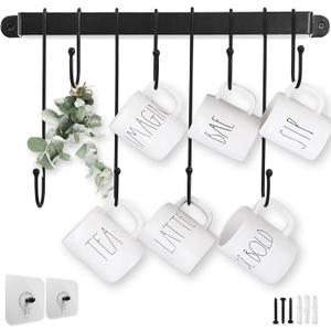 AJART Coffee Bar Decor Mug Holder: 17" Coffee Cup Rack for Home Kitchen Office Dining Room Cafe Bar (Black)