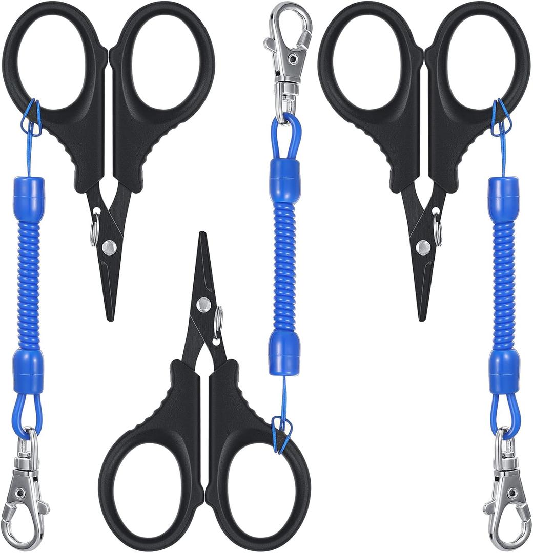 Minatee 3 Pieces Fishing Scissors, Stainless Steel Fishing Line Cutter Portable Braided Line Cutter with Titanium Coating Fishings with Hook and Retractable Coil Lanyards Accessories