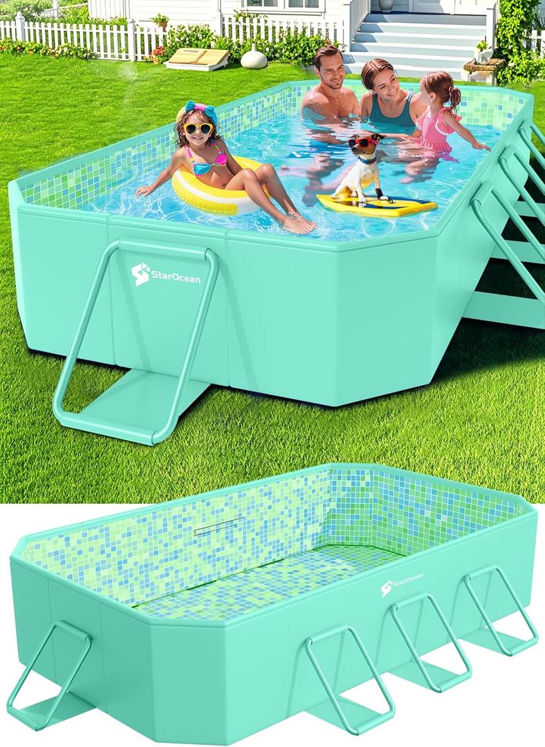 StarOcean Foldable Pool, Large Non-Inflatable Swimming Pool for Kids,Adult Collapsible Pools Hard Plastic Shell, Oversized Thickened,Portable Folding Kids Pools for Backyard 89"x48"x20"-Green