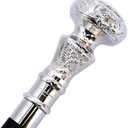 Humaira Nautical Vintage Walking Stick Wooden Cane with Silver Brass Handle Black Wood Victorian Fancy Cane for Men and Women