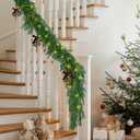 Artificial Norfolk Pine Garlands, Real Touch Winter Pine Garland, Green Artificial Greenery Garland for Mantle, Stairs, Table, Fireplace, Indoor & Outdoor Xmas Decorations(9FT)