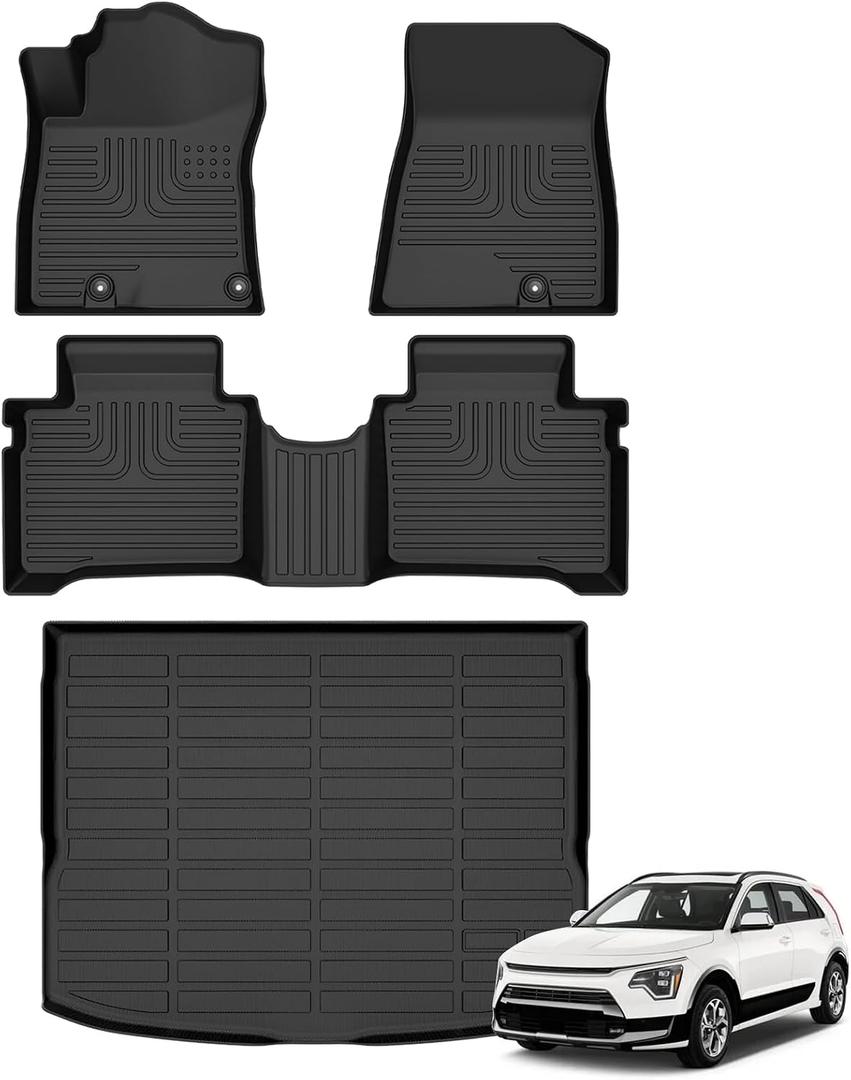 Floor Mats & Cargo Liner for Kia NIRO & NIRO Hybrid 2023 2024 2025 (Not for EV & PHEV) All Weather Automotive TPE Liners Set Anti-Slip Waterproof Floor Liners Accessories