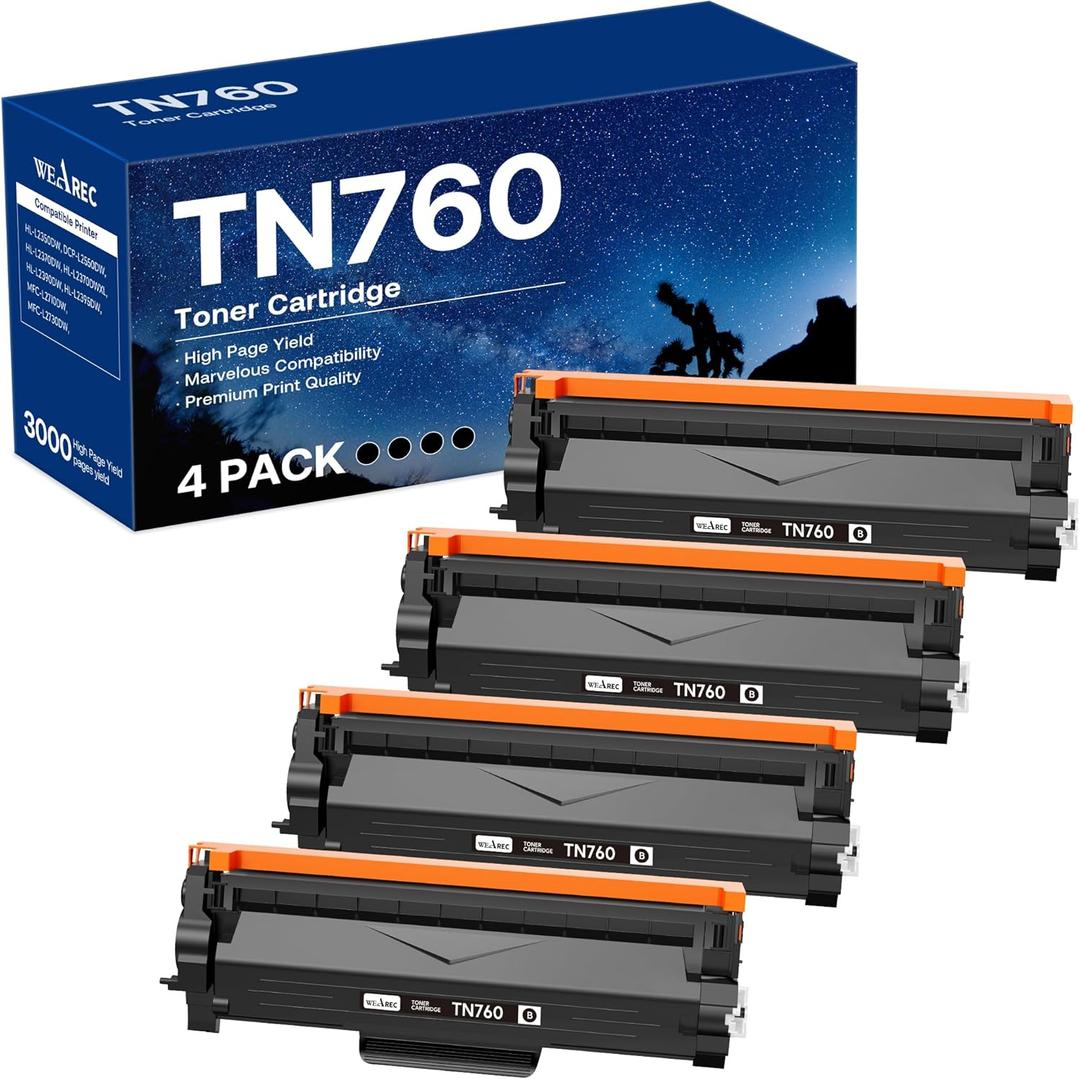 Compatible Toner Cartridge Replacement For Brother TN760 TN-760 TN730 With HL-L2350DW HL-L2370DW MFC-L2750DW DCP-L2550DW Printer (Black 4 Pack)