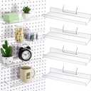 Lounsweer 4 Set Pegboard Shelf Acrylic with Metal Hooks Organizer Accessories Storage for Pegboard Display Wall Craft Room Home Garage Nursery Kitchen(Clear,12 x 4 Inch)