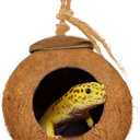 SunGrow Leopard Gecko Coco Hut, Gecko Climbing Accessories, Raw Coconut Shell Reptile Hide, Terrarium Habitat Dcor, 2.5 Opening Diameter, with Fiber Loop for Hanging (1-Hole)