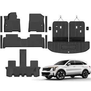 Floor Mats & Trunk Mat with Backrest Mat for 2021-2026 Kia Sorento Hybrid | All Weather TPE Rubber Cargo Liner Back Seat Cover 3rd Row for 2026 Sorento hybrid 6&7 Seats Accessories(Not for fuel)