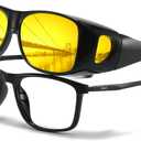 LVIOE Polarized Fit Over Night Vision Glasses for Women Men Over Glasses Wrap Around for Night Driving Glare Eyeglasses N8143 (A01 Black Frame / Night Vision)