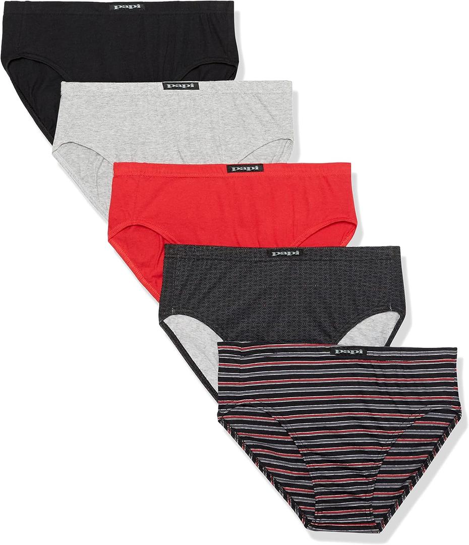 Papi Men's 5-Pack Cotton Low Rise Brief (Medium, Grey/Red)