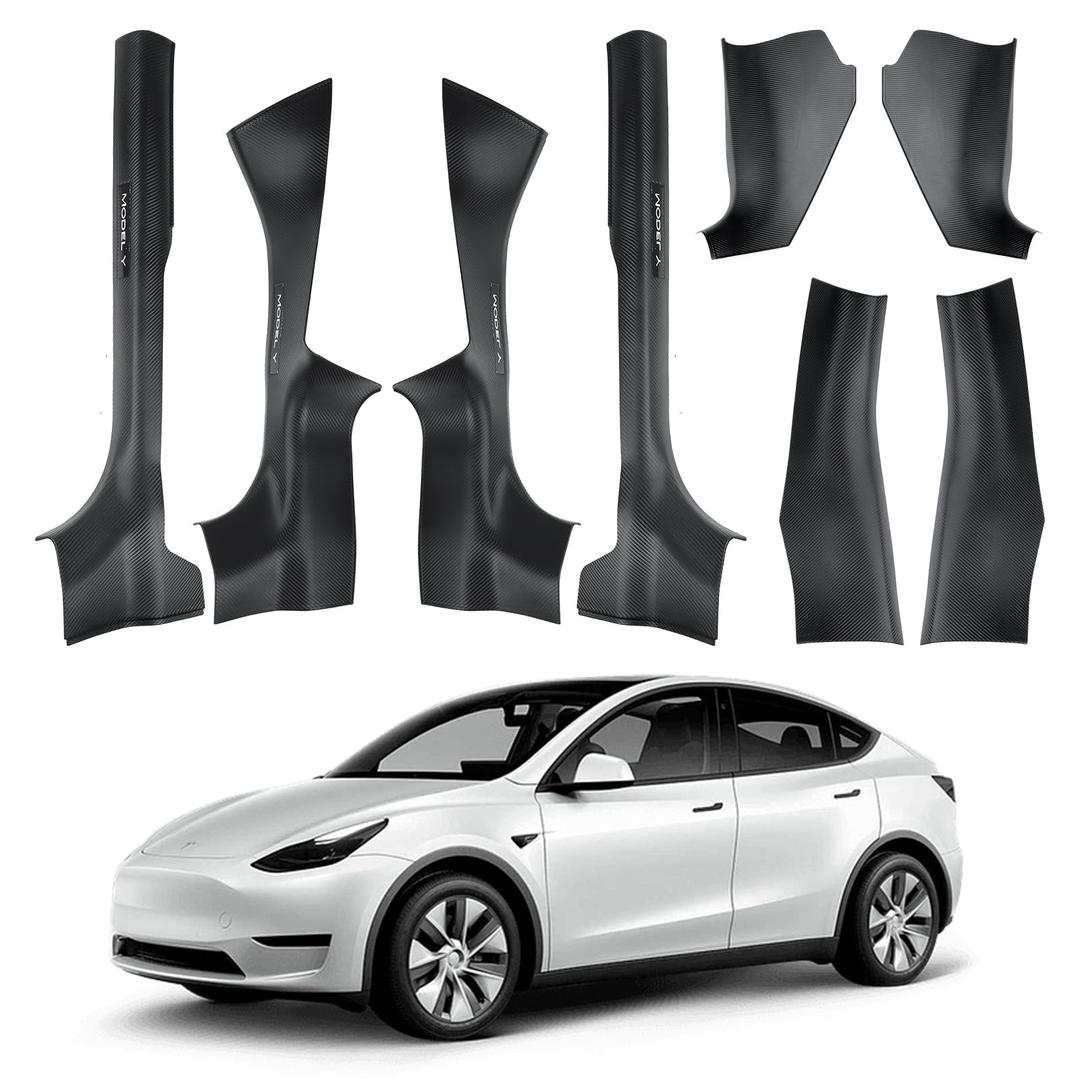8PCS Door Sill Protector for 2025 2026 5-Seats Tesla Model Y Juniper - ABS Door Sill Guards Anti Scuff Waterproof No Drill Installation Black