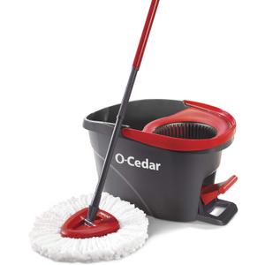 O-Cedar EasyWring Microfiber Spin Mop, Bucket Floor Cleaning System, Red, Gray, Standard