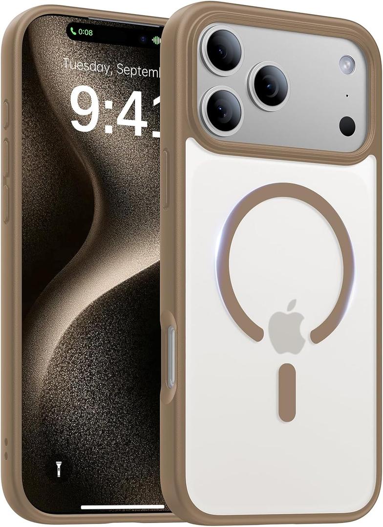 Magnetic for iPhone 17 Pro Max Case,[Anti-Slip][Compatible with MagSafe][Military Grade Drop Protection] Shockproof Protective Translucent Matte Phone Case for iPhone 17 Pro Max Case,Brown