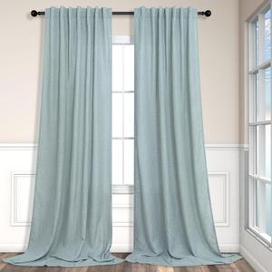 Seafoam Green Curtains 96 Inches Long for Living Room 2 Panels Back Tab Pocket Semi Sheer Linen Summer Ocean Mint Green Curtains for Bedroom Dining Spa Sea Mist Teal Grey Aqua Drapes Kids Decor 8 FT