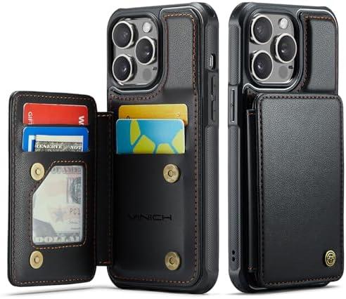 Vinich for iPhone 13 Pro Max Wallet Case with Card Holder, RFID Blocking Credit Slots Kickstand Shockproof Phone Cover for Women Men,Black