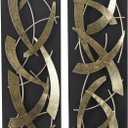 Deco 79 Metal Abstract Home Wall Decor Dimensional Wall Sculpture with Black Wood Backing, Set of 2 Wall Art 12"W, 36"H, Gold