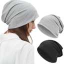 Summer T-Shirt Cotton Slouchy Beanie for Women Men Fashion Style Soft Hipster Daily Hat Lightweight Skull Sleep Cap (Gray)