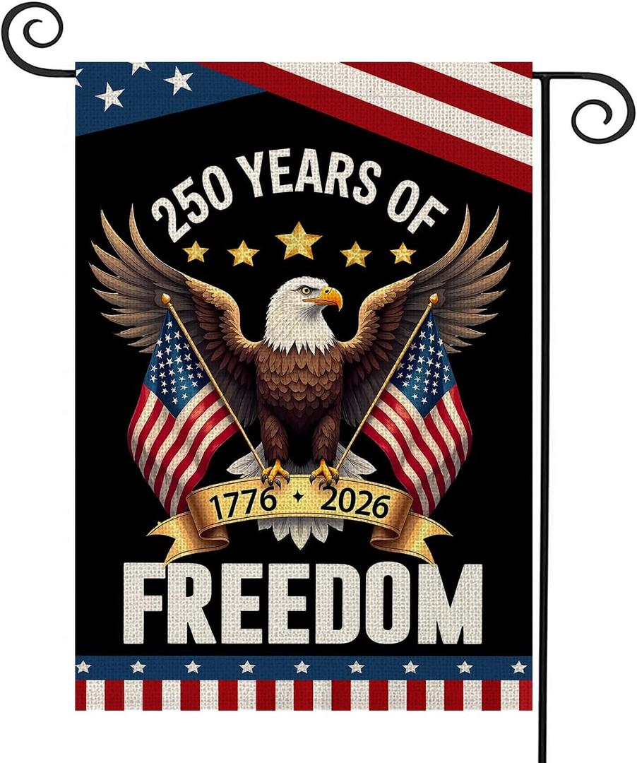 2 x 250th Anniversary USA Garden Flag, 4th of July Garden Flag with Eagle & Flag, American Garden Decoration, Patriotic 250 Years of Freedom Banner, Double Sided Yard Flags for Independence Day Decor