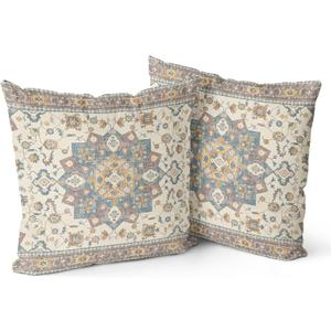 Snycler Boho Throw Pillow Covers Farmhouse Home Decor for Sofa Porch Patio Bed Room OutdoorSet of 2Bohemian Carpet Throw Pillows for Couch Decorative Pillow Cases20x20inch,Khaki (20" x 20" (Pack of 2), Boho-18)