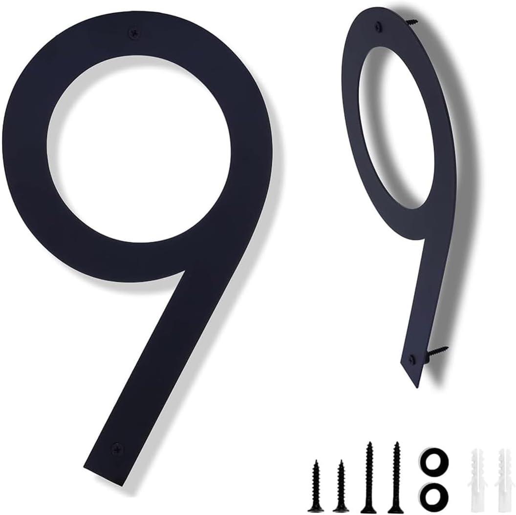 16 Inch Modern House Numbers for Outside,Large Black Metal House Numbers,House Address Numbers for House Address Apartments Wall Door Hotel Garage Gate with Nail Kit Number 9