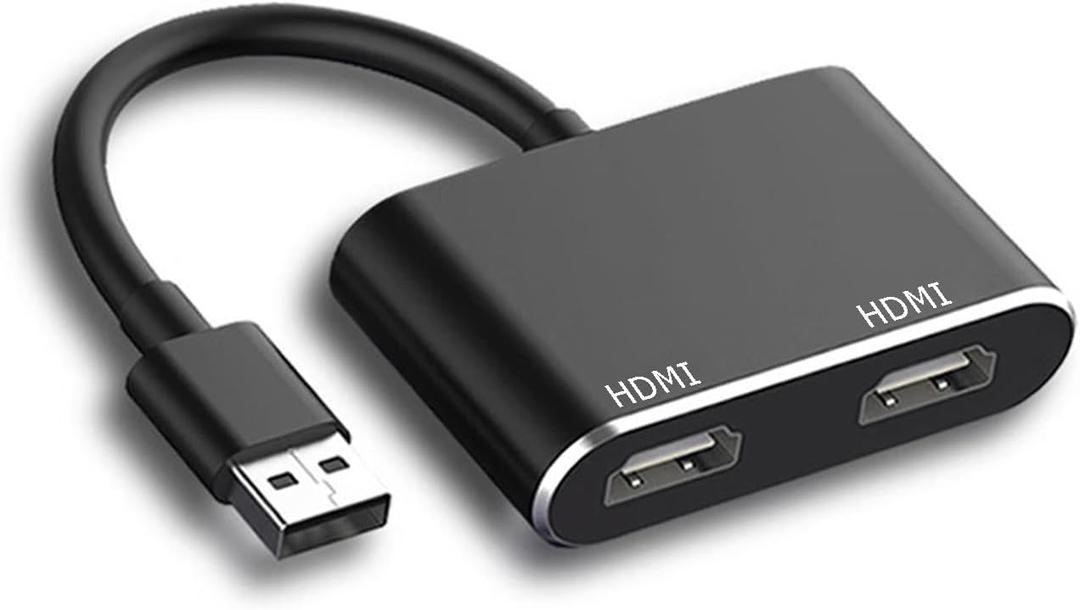 USB 3.0 to Dual HDMI Adapter, 1080P Video Adapter USB-A to Double HDMI for 2 Monitors Converter 4K HD Expander Display Compatible with Desktop, Laptop, Windows