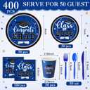 Funnymoom 400 Pcs Graduation Party Supplies Class of 2026 Graduation Paper Plate Napkin Cup Cutlery Congrats Grad Disposable Tableware Set for Grad Party Decorations, Serve 50 (Blue, White)