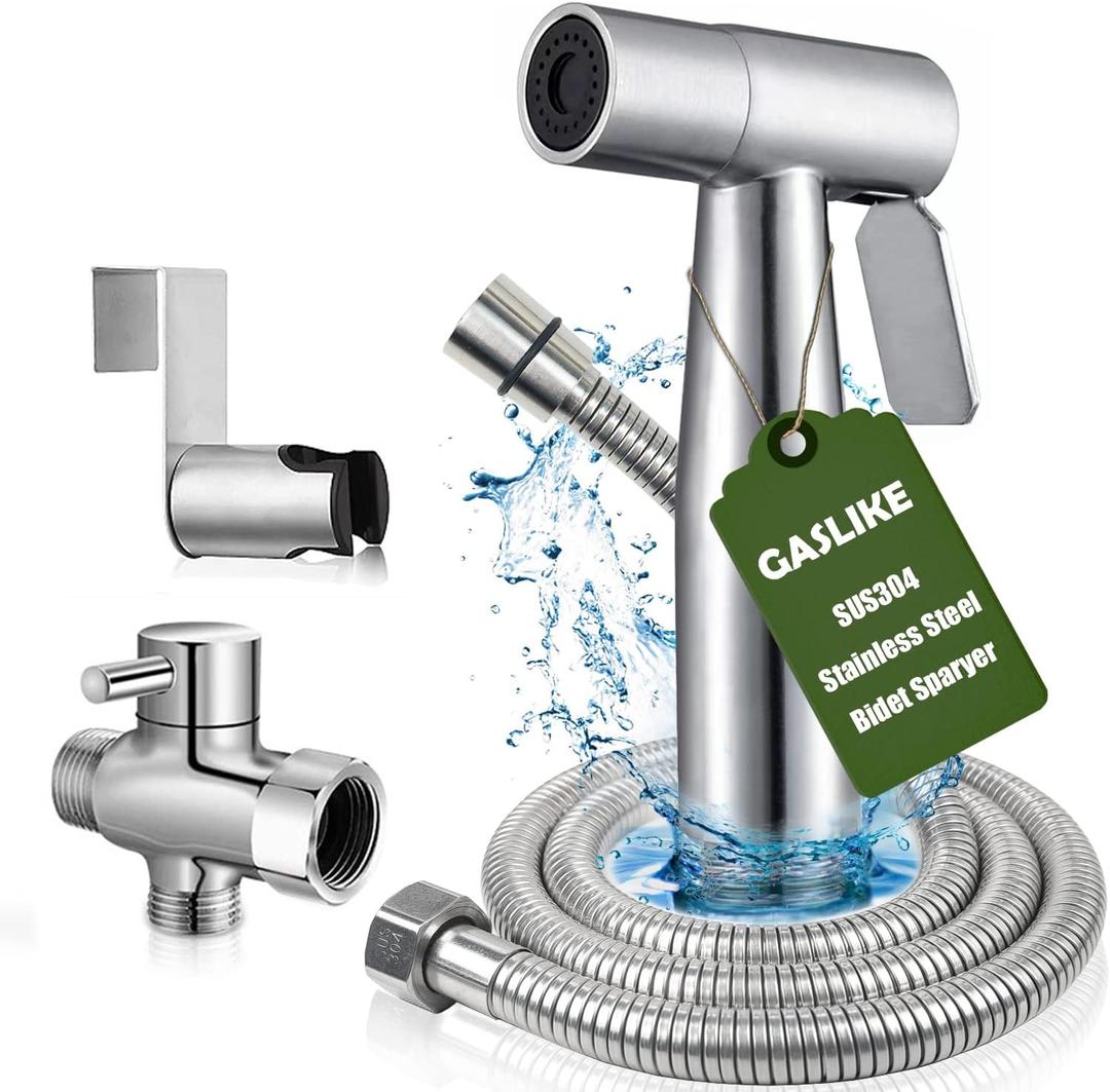 Handheld Bidet Sprayer for Toilet, Stainless Steel Bathroom Personal Hygiene Bidet Sprayer Set, Baby Cloth Diaper Sprayer with Adjustable Water Pressure Control, Perfect for Whole Family Cleaning Use (Brushed Nickel)