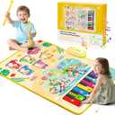 Gleamkid 3-in-1 Piano Mat for Toddlers: Exclusive Light Up Whack A Mole Game with Hammers & Piano Keyboard & Animal Sound Musical Mat, Early-Educational Music Toy, Birthday Xmas Gift for Boys & Girls