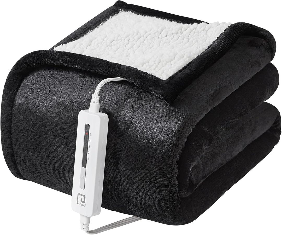 EHEYCIGA Heated Blanket Electric Blanket Twin - Heating Blanket with 9 Heating Levels & 10 Hours Auto Off, Soft Cozy Sherpa Washable Blanket with Fast Heating, 62 x 84 Inches (Black)