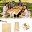 Portable Wooden Picnic Table, 60" x 30" Large Boho Low Floor Table
60" x 30" Folding Picnic Table, with Table Runner, Adjustable Height Legs, Varnish, for Indoor Outdoor Camping,for 6-8 People