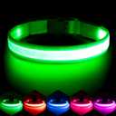 Vizpet LED Dog Collar, Light Up Dog Collar Adjustable USB Rechargeable Super Bright Safety Light Glowing Collars for Dogs(Medium,Green) (Medium[14.96-19.68 inch])