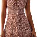 YOBECHO Womens Summer Sexy Sweetheart Collar Printed Ruffle Mini Dress (Medium, Red)