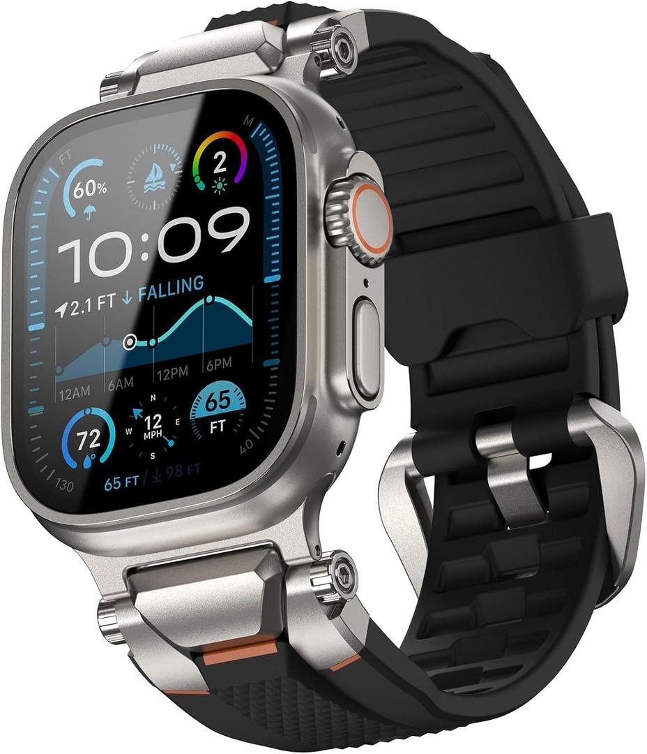 ULTIMAL Sport Band for Apple Watch 49mm/46mm/45mm/44mm, Soft TPU Strap with Stainless Steel Buckle & Connectors, Sweat-Resistant, Easy to Clean, Fits 155-225mm Wrist, for Apple watch Ultra 3/2/1, SE 3/2/1, Series 11/10/9/8/7/6/5/4 (Titanium/Black)