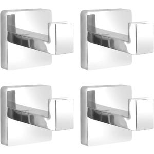 Fenas Towel Hooks for Bathrooms Robe Hook Coat Hook 4 Pack Polished Chrome Stainless Steel Heavy Duty Wall Mounted Square Hooks for Bathroom Kitchen Bedroom