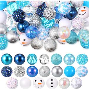 40 Pcs 20mm Christmas Bead for Pen Rhinestone Bubblegum Bead Mixed Crystal Resin Chunky Sugar for Pen Beadable Keychain DIY Craft Jewelry Making Supply(White,Blue)