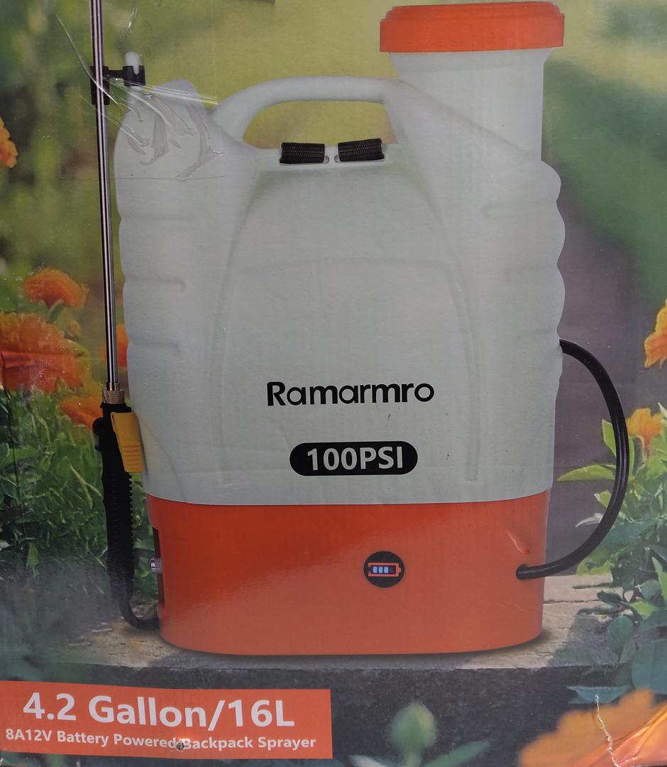 Ramarmro 100PSI 4.2 Gallon/16L 8A12V Battery Powered Backpack Sprayer Electric Sprayer Orange Green White 6 Hour Work Time 0-100 PSI Maximum Blast 4.1L/Min Ramarmro 100PSI 4.2 Gallon/16L 8A12V Battery Powered Backpack Sprayer Electric Sprayer Orange Green White 6 Hour Work Time 0-100 PSI Maximum Blast 4.1L/Min