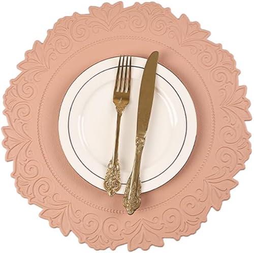 Noctiflorous Round Faux Leather 15 Inch Placemats Set of 4 Waterproof Wipeable Heat Resistant Tablemat for Dining Table Kitchen Non Slip Oilproof Table Place Mat for Indoor Outdoor(Pink, 4)