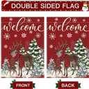 Artscope Welcome Reindeer Christmas Tree House Flag 28x40 Inch Double Sided, Seasonal Outdoor Winter Xmas Flag for Yard Farmhouse Holiday Decoration-Red