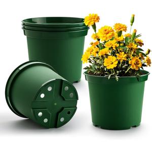 5 Gallon 12 Inch Plastic Nursery Pots, Plant Containers with Drainage Holes, Round Sturdy Garden Planters for Indoor/Outdoor Greenery, Gardening Gifts for Women (5-Pack, Green)