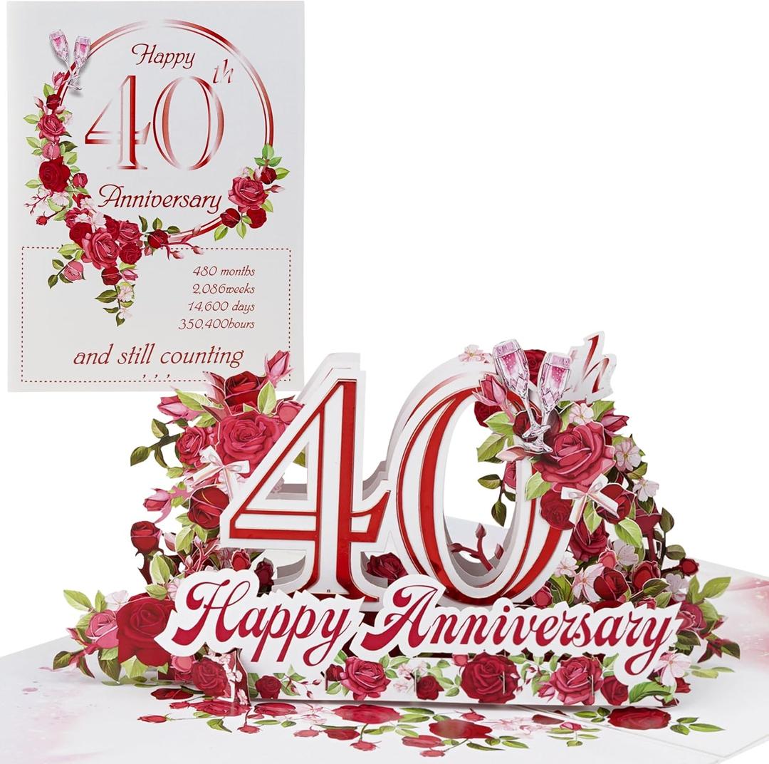 Happy Anniversary Card, Milestone 3D Pop Up Greeting Card for Marriage, Soulmates, Celebration, Being Together, Congratulations for Couples, Husband, Wife (40th Ruby Anniversary)