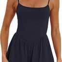 Beaully Women's Summer Sleeveless Athletic Rompers Spaghetti Strap Double Lined Shorts Jumpsuit One Piece Outfits (Blue, S)