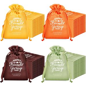 SATINIOR 36 Pcs Friendsgiving Satin Gift Bags Happy Friendsgiving Party Favors Thanksgiving Goodie Treat Candy Gift Bags with Drawstring for Thanksgiving Fall Friends Party Supplies, 5.1 x 7.1 Inch