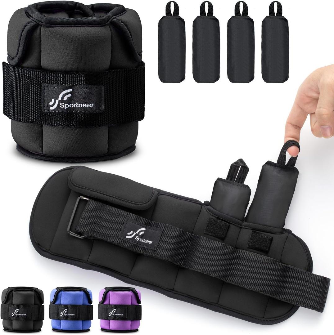Sportneer Upgrade Adjustable Ankle and Wrist Weights for Women and Men 1-7 lbs / 1-10 lbs Set | Comfortable, Secure Fit for Walking, Running, Fitness, Physical Therapy, Home Gym (5 lbs x 2, Black)