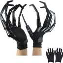 Halloween Articulated Fingers with Protective Gloves, Articulated Finger Extensions, Finger Claw with Protective Gloves, Scary and Flexible Skeleton Claws Hands, Halloween Props for Any Costume, Black