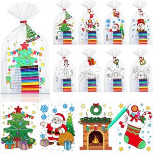 Yexiya 24 Set Christmas Coloring Craft Christmas Coloring Gift Bulk Color Your Own Card Santa Claus Elf Elk Penguin Craft Kits for Xmas Gifts Stocking Stuffers Prize Winter Party Favor DIY Activities